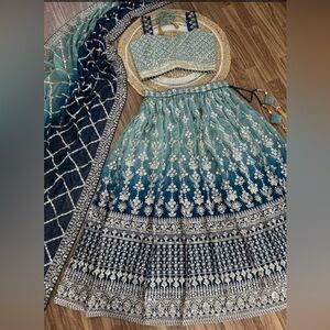 Elegant Blue and Gold Embroidered Lehenga Set